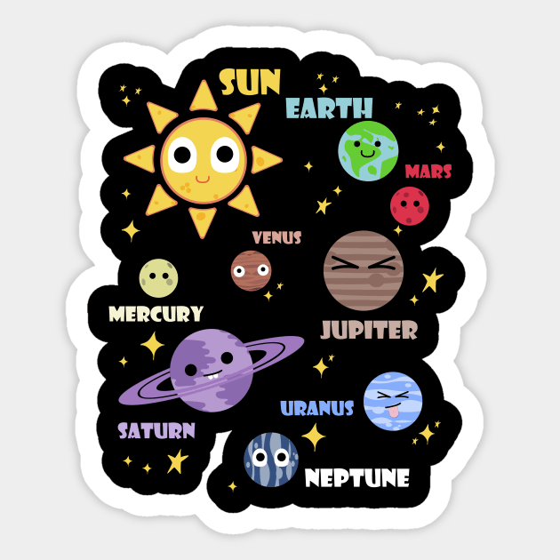 womens solar system shirt, planets, sun and planets, star and planet, outer space, all planets, solar system, planetary system, heliocentric Sticker by theglaze